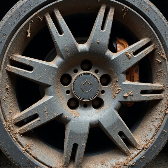 泥はねで汚れたメルセデス・ベンツのホイール